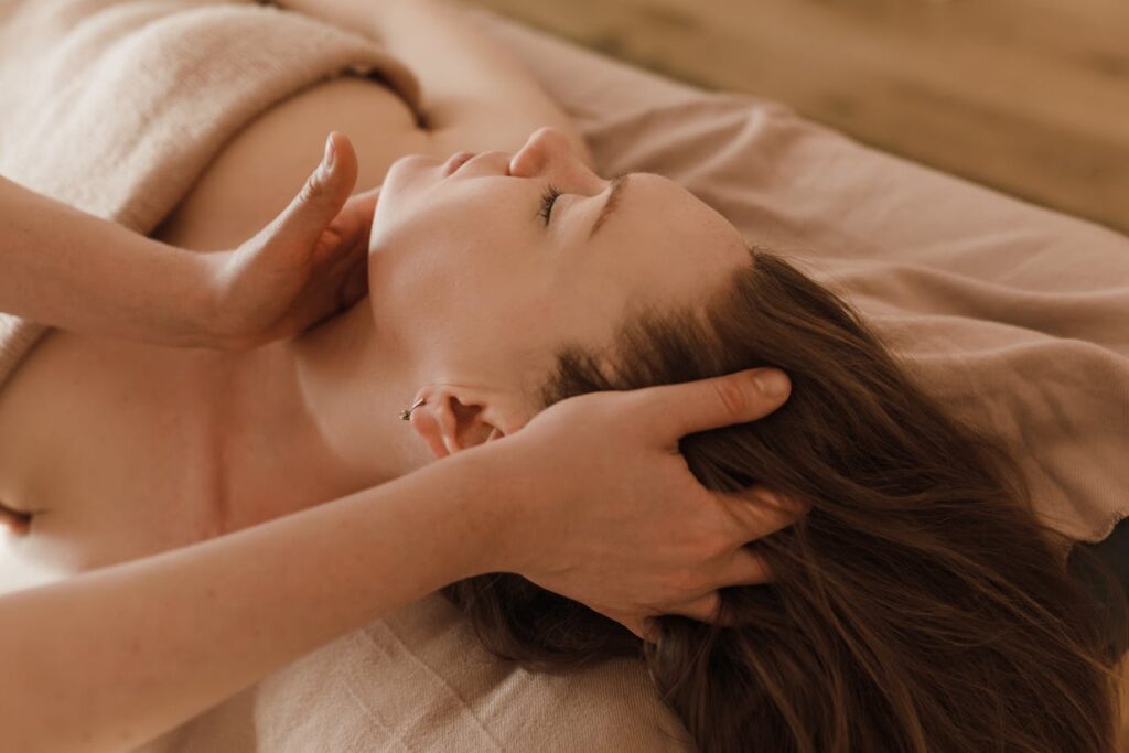 Serene spa experience featuring a relaxing head massage for stress relief and rejuvenation.